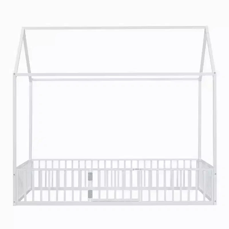 Letto a casetta Montessori in metallo con porta e sponde di protezione, per bambini e neonati, una piazza/una piazza e mezzo