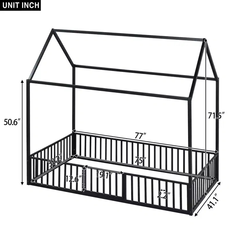 Letto a casetta Montessori in metallo con porta e sponde di protezione, per bambini e neonati, una piazza/una piazza e mezzo