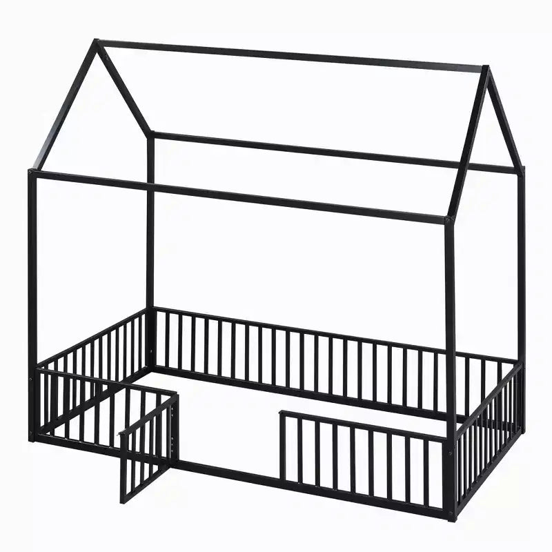 Letto a casetta Montessori in metallo con porta e sponde di protezione, per bambini e neonati, una piazza/una piazza e mezzo