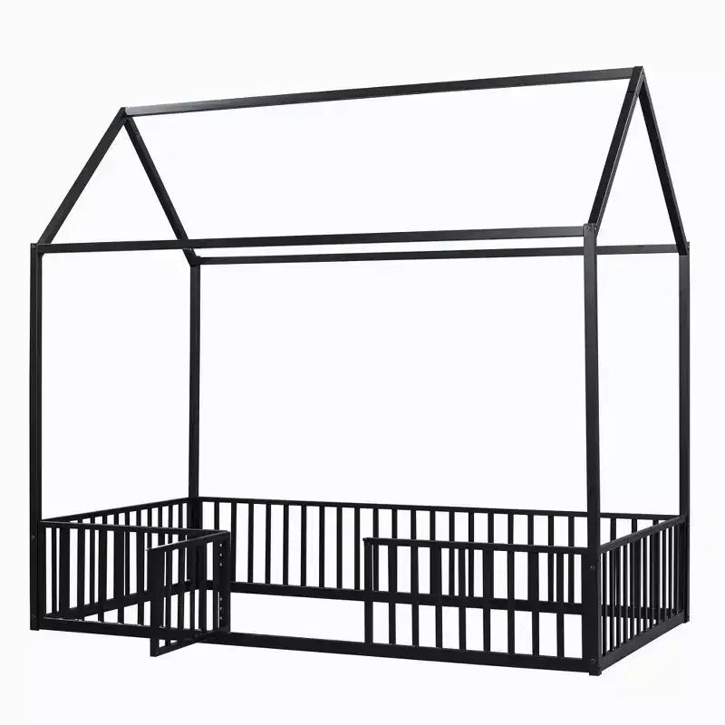 Letto a casetta Montessori in metallo con porta e sponde di protezione, per bambini e neonati, una piazza/una piazza e mezzo