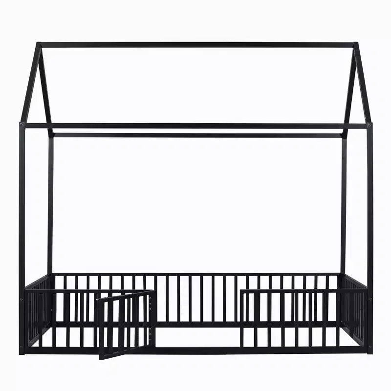 Letto a casetta Montessori in metallo con porta e sponde di protezione, per bambini e neonati, una piazza/una piazza e mezzo