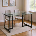 Tavolo da pranzo da 47" con piano in vetro trasparente e nero e base geometrica in metallo, 4 posti a sedere