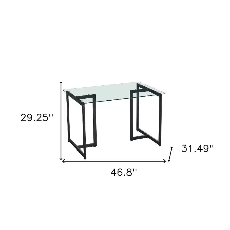 Tavolo da pranzo da 47" con piano in vetro trasparente e nero e base geometrica in metallo, 4 posti a sedere