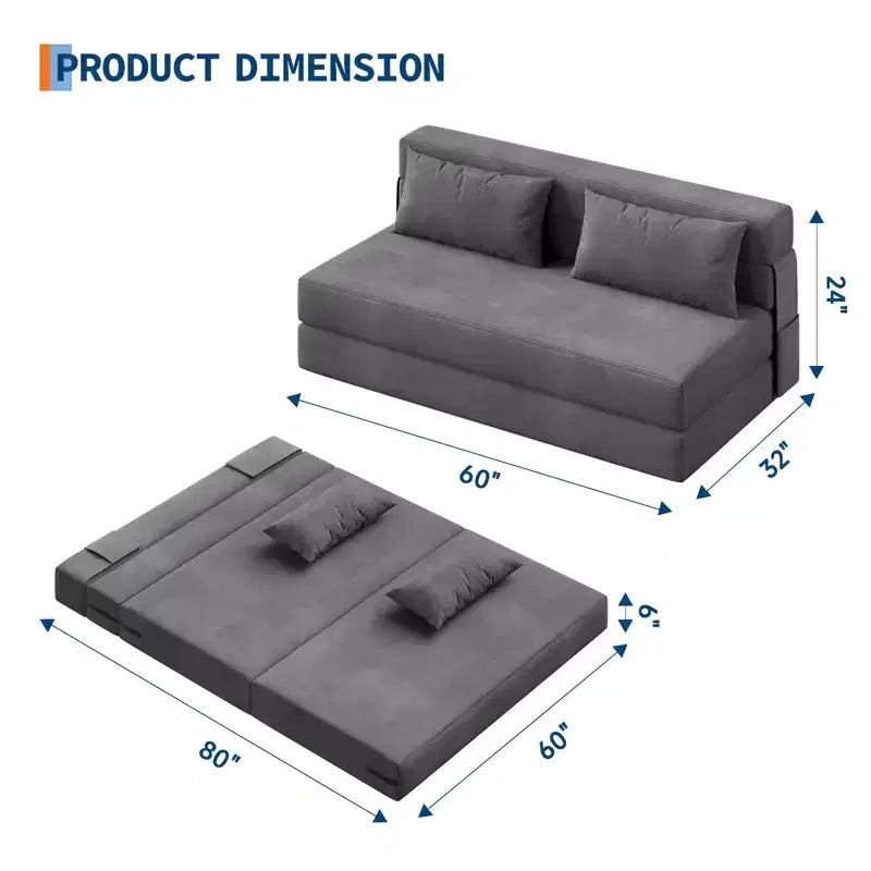 Divano Letto Pieghevole Convertibile da 80", Poltrona da Pavimento Portatile con Cuscino, Lino