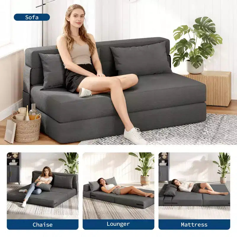 Divano Letto Pieghevole Convertibile da 80", Poltrona da Pavimento Portatile con Cuscino, Lino