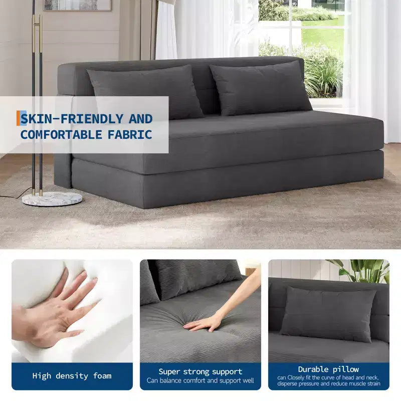 Divano Letto Pieghevole Convertibile da 80", Poltrona da Pavimento Portatile con Cuscino, Lino