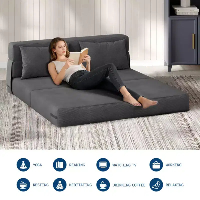 Divano Letto Pieghevole Convertibile da 80", Poltrona da Pavimento Portatile con Cuscino, Lino