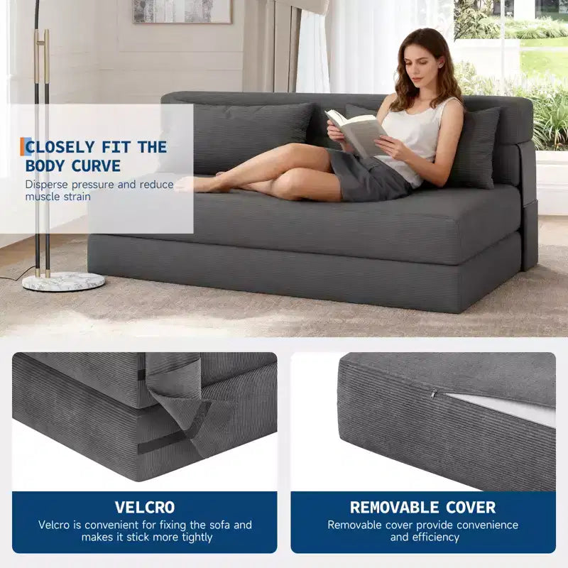 Divano Letto Pieghevole Convertibile da 80", Poltrona da Pavimento Portatile con Cuscino, Lino