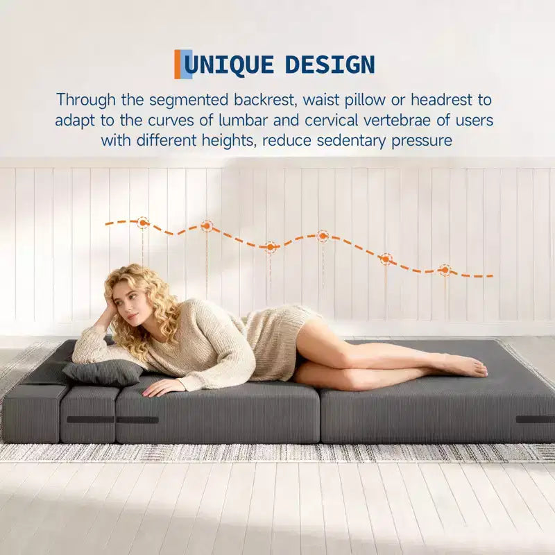 Divano Letto Pieghevole Convertibile da 80", Poltrona da Pavimento Portatile con Cuscino, Lino