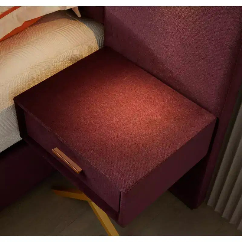 Letto in Velluto Moderno, Testiera a Onde, Luci a LED e 2 Comodini Sospesi