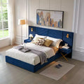 GDFStudio Noxon Modern Velvet Upholstered Bed Frame with Wingback Headboard, LED Lights, and 2 Floating Bedside Tables