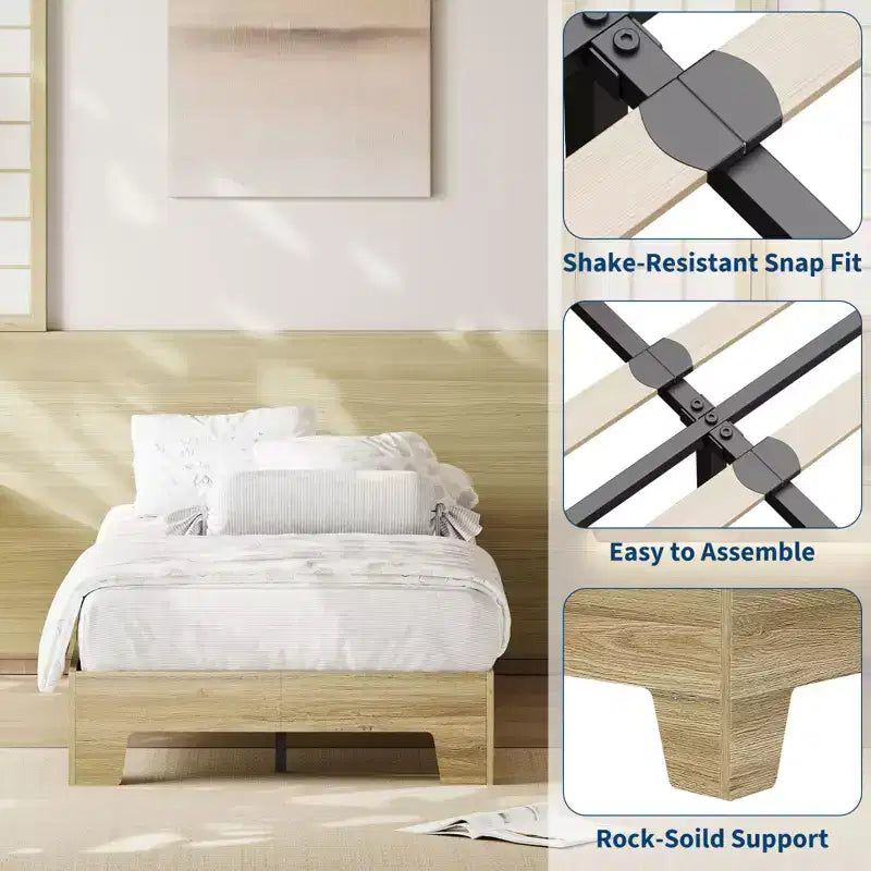 Giroletto con piattaforma, 4 doghe in legno e 8 in metallo, senza testiera, 25,4 cm di spazio sotto il letto