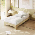 Wooden bed frame, platform bed frame, supported by 4 sturdy wooden slats and 8 metal slats, no headboard, no mattress required, easy to assemble.
