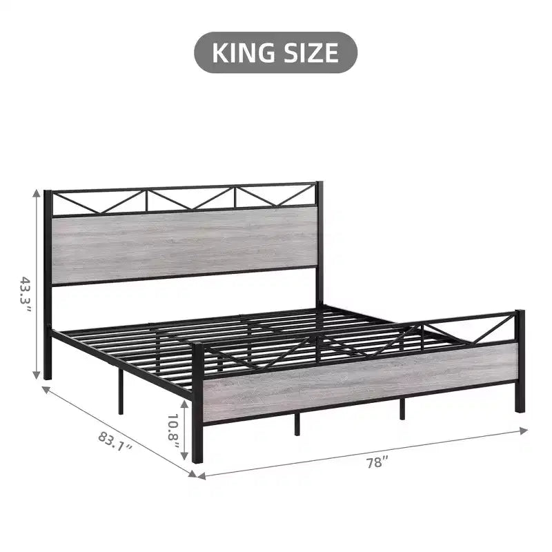 Base letto a piattaforma matrimoniale King Size in metallo con testiera e pediera, 450 kg, senza rumore