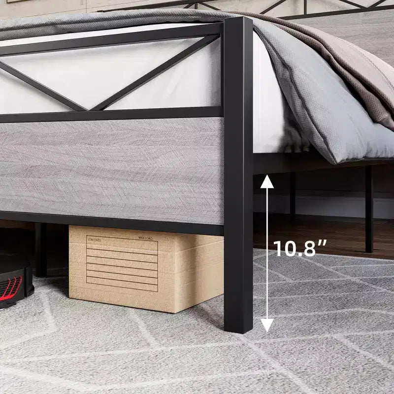 Base letto a piattaforma matrimoniale King Size in metallo con testiera e pediera, 450 kg, senza rumore