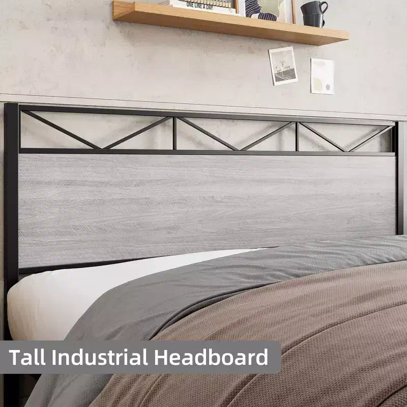 Base letto a piattaforma matrimoniale King Size in metallo con testiera e pediera, 450 kg, senza rumore