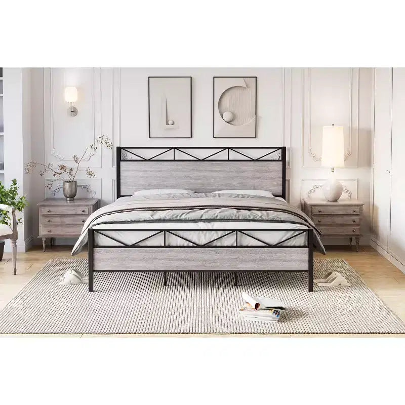 Base letto a piattaforma matrimoniale King Size in metallo con testiera e pediera, 450 kg, senza rumore