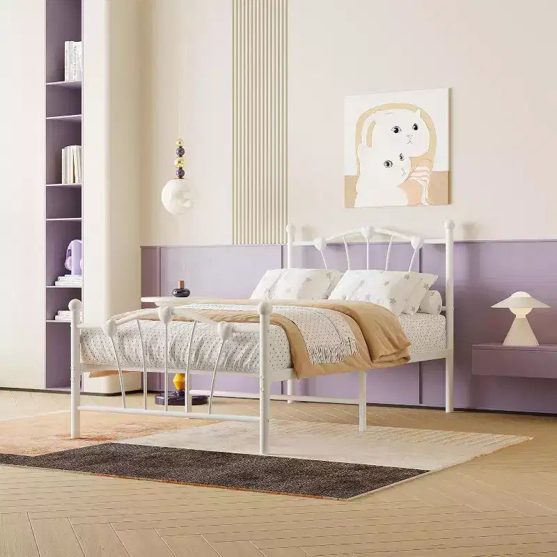 Telaio Letto Singolo, Piattaforma in Metallo Misura Singola con Testiera a Cuore, 11,5 Spazio Sotto il Letto, Nessuna Rete a Molle Necessaria, Silenzioso e Facile da Montare