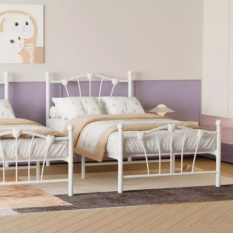 Telaio Letto Singolo, Piattaforma in Metallo Misura Singola con Testiera a Cuore, 11,5 Spazio Sotto il Letto, Nessuna Rete a Molle Necessaria, Silenzioso e Facile da Montare