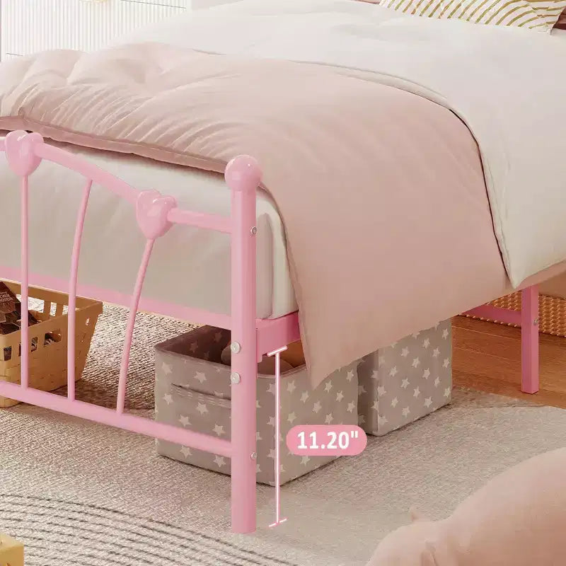 Telaio Letto Singolo, Piattaforma in Metallo Misura Singola con Testiera a Cuore, 11,5 Spazio Sotto il Letto, Nessuna Rete a Molle Necessaria, Silenzioso e Facile da Montare