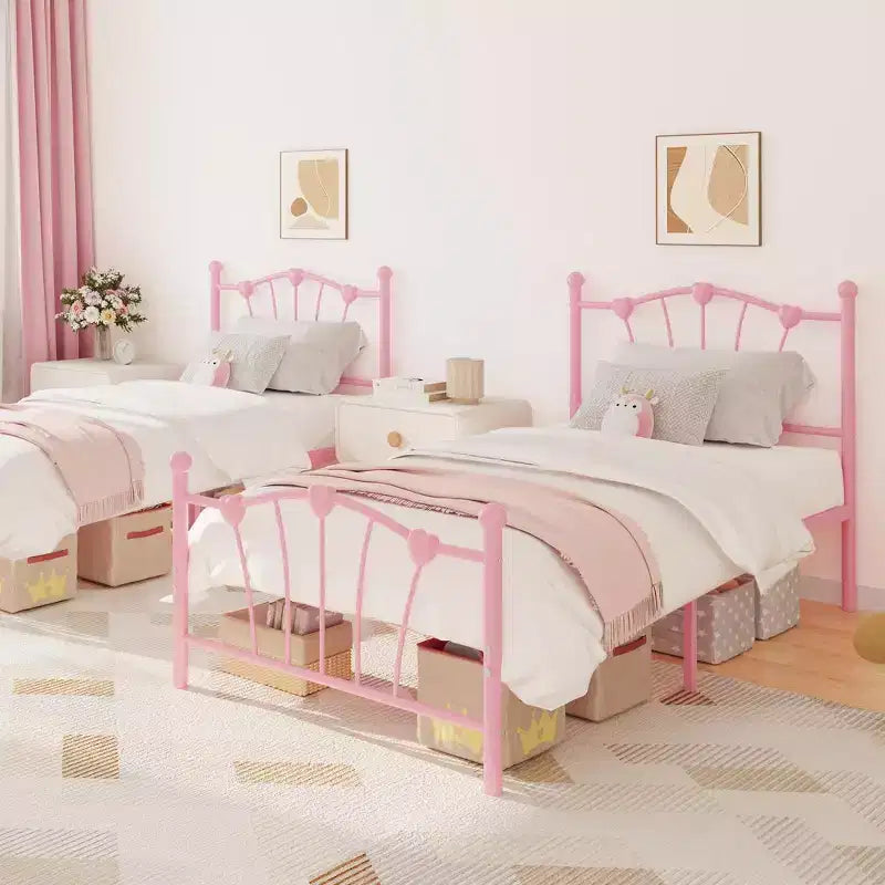 Telaio Letto Singolo, Piattaforma in Metallo Misura Singola con Testiera a Cuore, 11,5 Spazio Sotto il Letto, Nessuna Rete a Molle Necessaria, Silenzioso e Facile da Montare