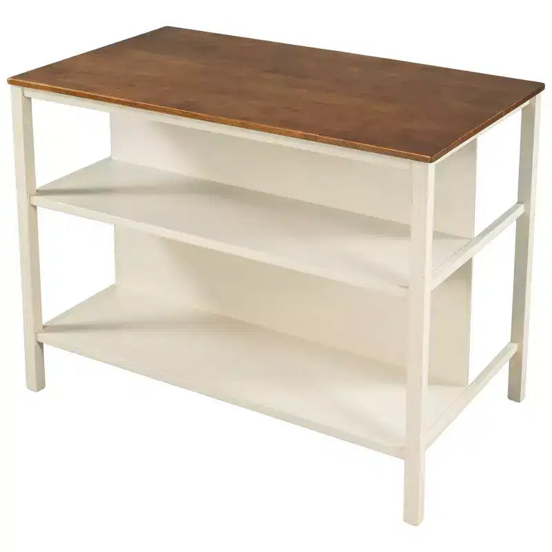 Okak Isola Cucina Rustica Stazionaria con Piano in Legno di Gomma, Carrello da Cucina con 2 Ripiani Aperti, Tavolo da Cucina per Piccoli Spazi, Noce