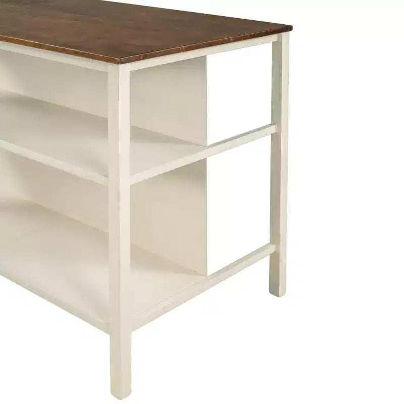 Okak Isola Cucina Rustica Stazionaria con Piano in Legno di Gomma, Carrello da Cucina con 2 Ripiani Aperti, Tavolo da Cucina per Piccoli Spazi, Noce
