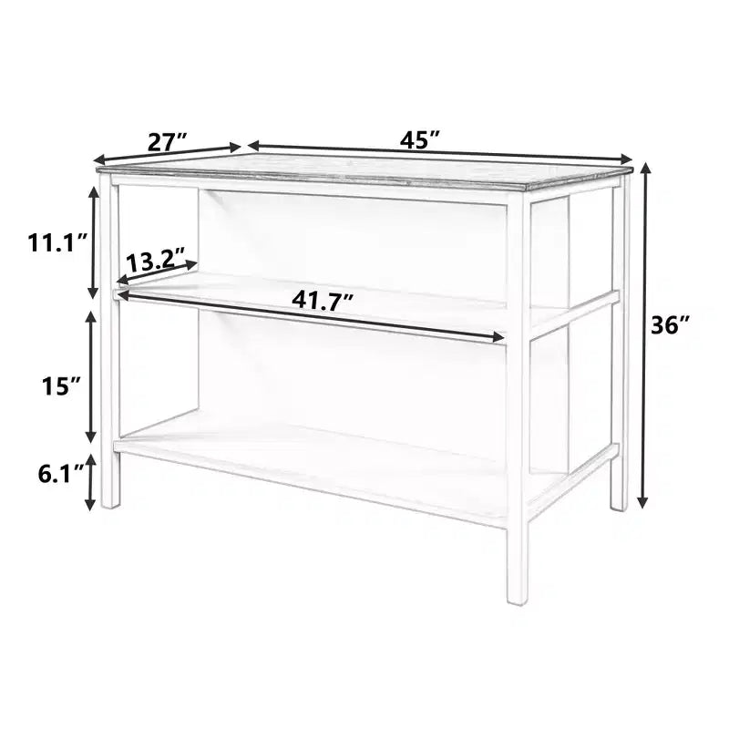 Okak Isola Cucina Rustica Stazionaria con Piano in Legno di Gomma, Carrello da Cucina con 2 Ripiani Aperti, Tavolo da Cucina per Piccoli Spazi, Noce