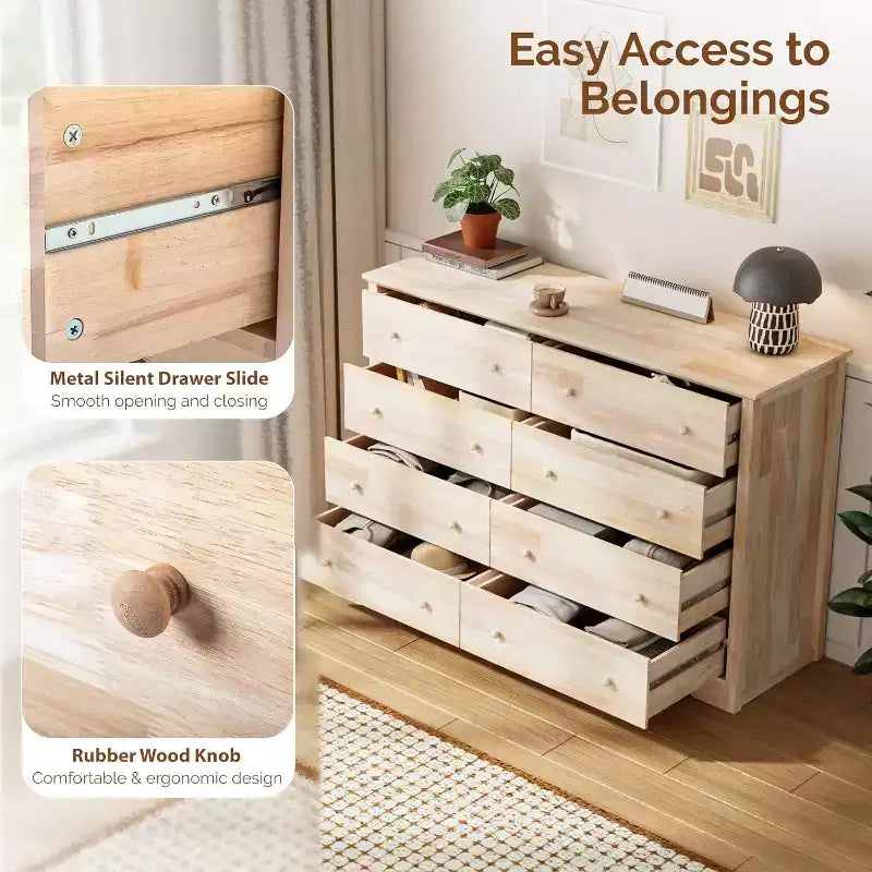 VINGLI Cassettiera in legno massiccio da 55 W con 8 cassetti, cassettiera non rifinita per progetti fai-da-te a colori