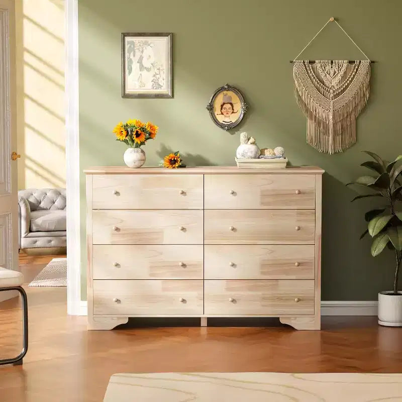 VINGLI Cassettiera in legno massiccio da 55 W con 8 cassetti, cassettiera non rifinita per progetti fai-da-te a colori
