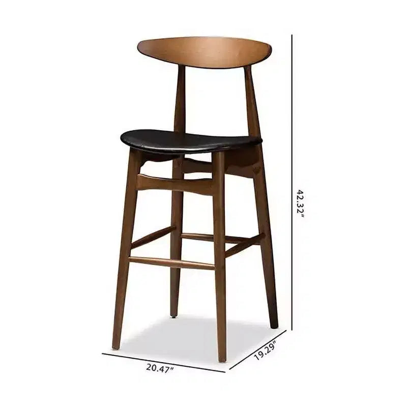 Set di sgabelli da bar HomeStock Flora Mid-Century Modern con finitura noce e rivestimento in similpelle nera
