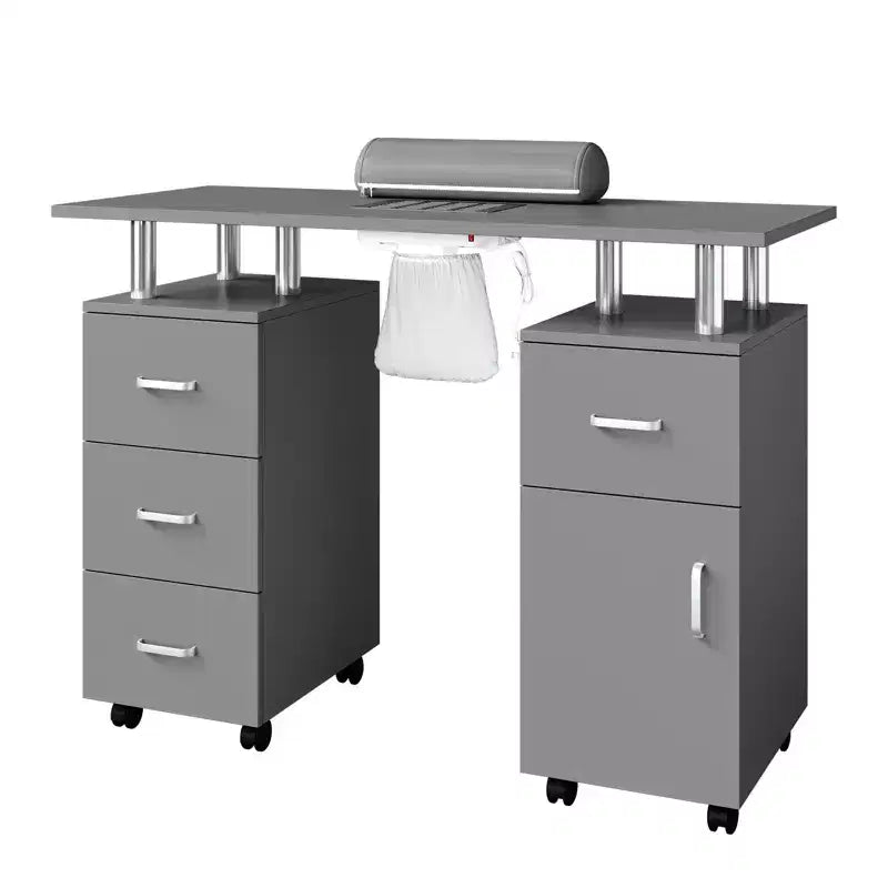 COZONY Banco manicure con aspiratore di polvere elettrico, 4 cassetti, mobiletto, poggiamani e ruote bloccabili, tavolo manicure per salone e casa