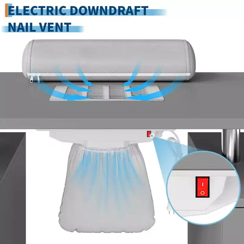 COZONY Banco manicure con aspiratore di polvere elettrico, 4 cassetti, mobiletto, poggiamani e ruote bloccabili, tavolo manicure per salone e casa