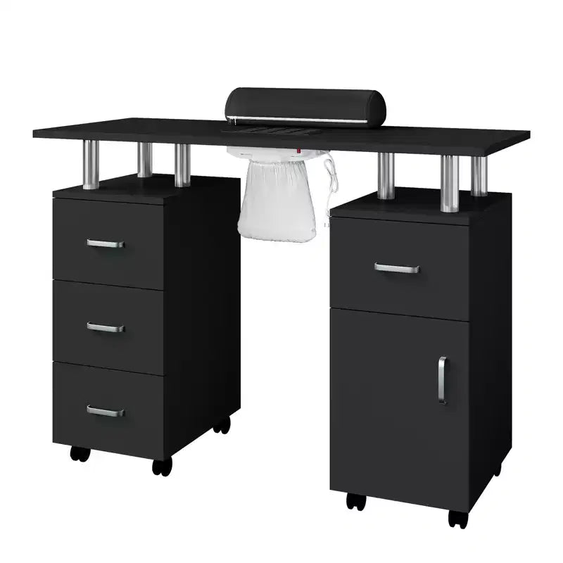 COZONY Banco manicure con aspiratore di polvere elettrico, 4 cassetti, mobiletto, poggiamani e ruote bloccabili, tavolo manicure per salone e casa