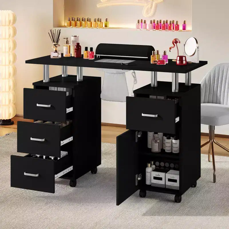 COZONY Banco manicure con aspiratore di polvere elettrico, 4 cassetti, mobiletto, poggiamani e ruote bloccabili, tavolo manicure per salone e casa