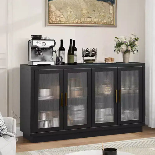 4 ante in vetro scanalato, grande mobile in legno con mobile moderno per soggiorno, sala da pranzo,