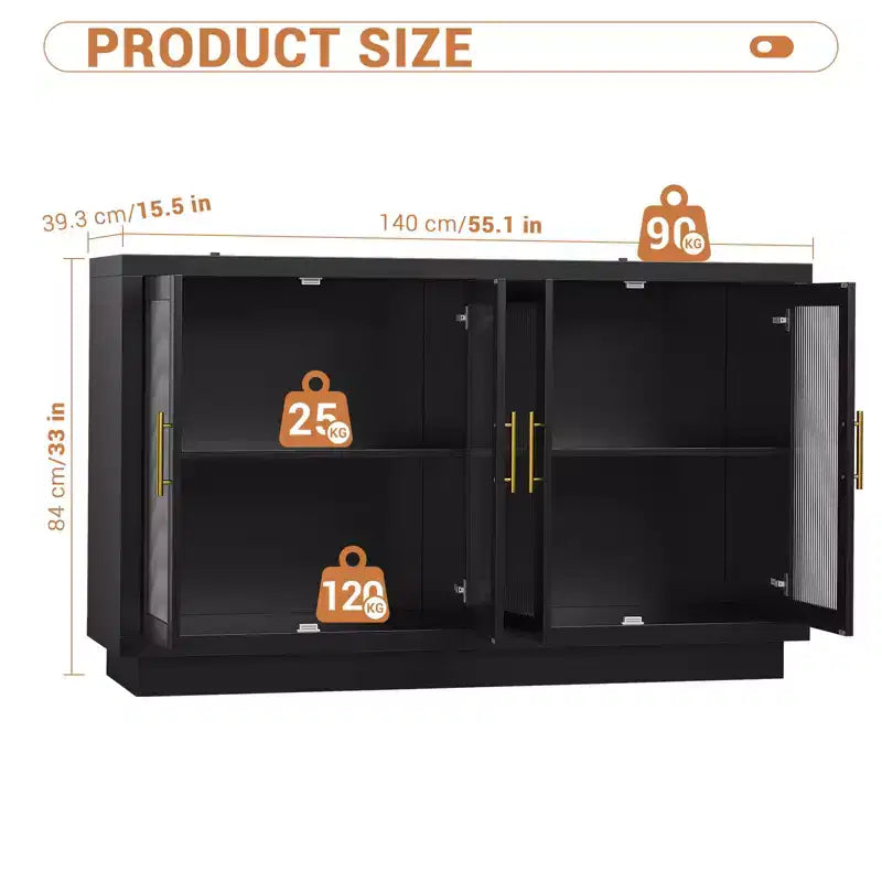 4 ante in vetro scanalato, grande mobile in legno con mobile moderno per soggiorno, sala da pranzo,