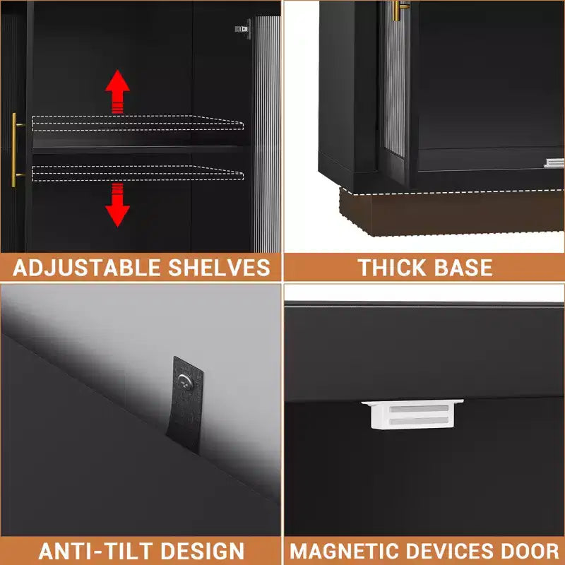 4 ante in vetro scanalato, grande mobile in legno con mobile moderno per soggiorno, sala da pranzo,
