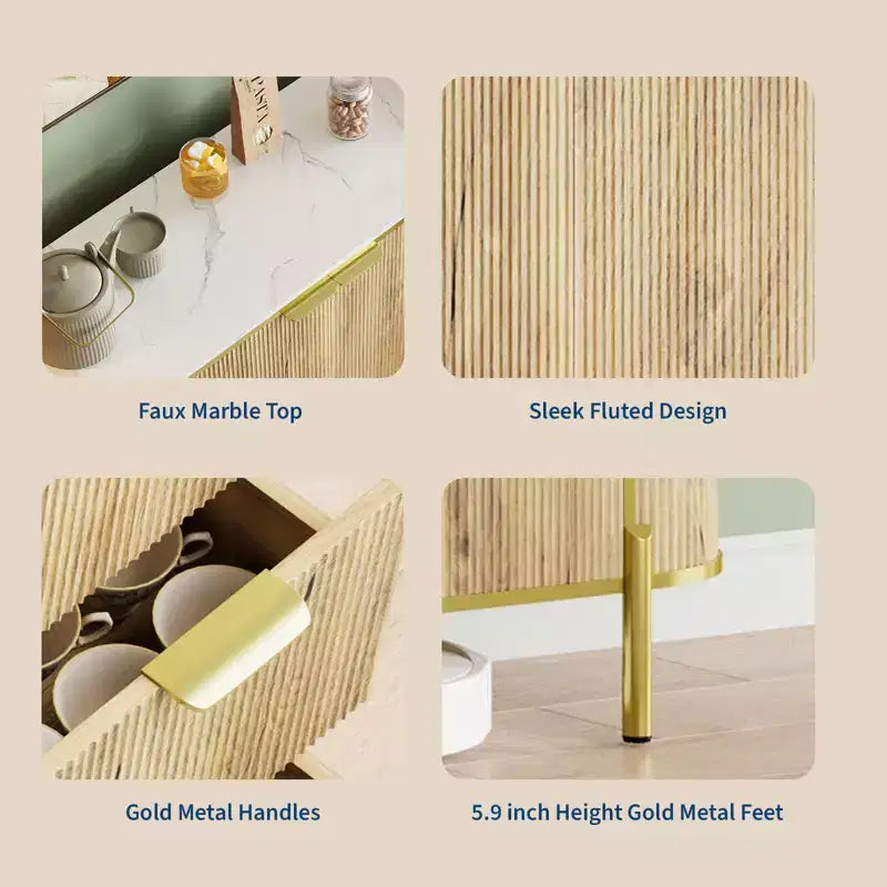 Cassettiera a 3 cassetti e ripiani regolabili, Credenza con scanalature, per sala da pranzo e soggiorno