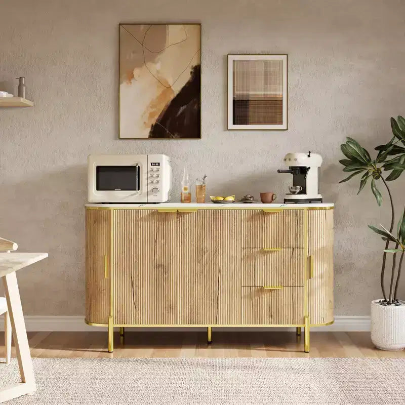 Cassettiera a 3 cassetti e ripiani regolabili, Credenza con scanalature, per sala da pranzo e soggiorno