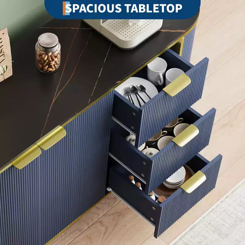 Cassettiera a 3 cassetti e ripiani regolabili, Credenza con scanalature, per sala da pranzo e soggiorno