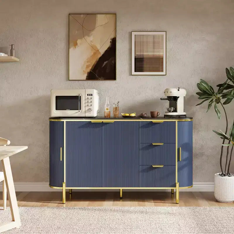 Cassettiera a 3 cassetti e ripiani regolabili, Credenza con scanalature, per sala da pranzo e soggiorno