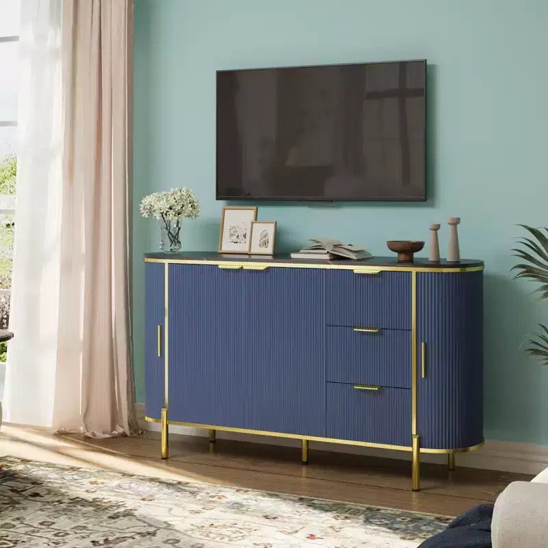 Cassettiera a 3 cassetti e ripiani regolabili, Credenza con scanalature, per sala da pranzo e soggiorno
