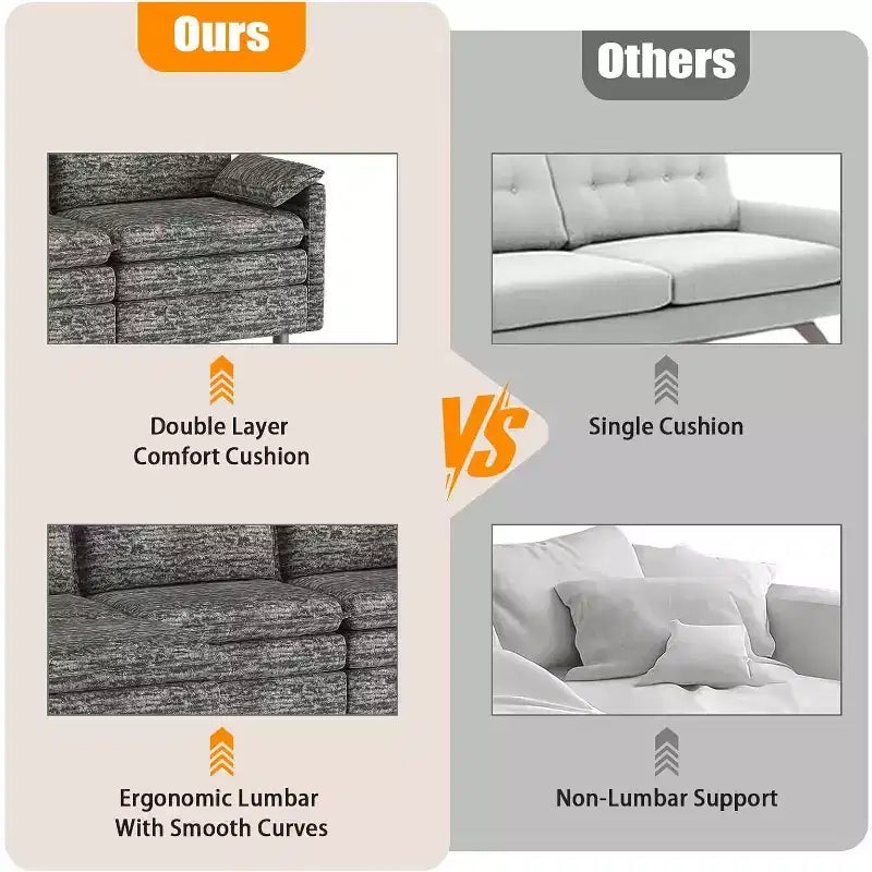 Divano sezionale modulare 108 XL, divano a nuvola moderno in ciniglia a seduta profonda a L per 4 persone con pouf mobile, divano sezionale versatile per soggiorno