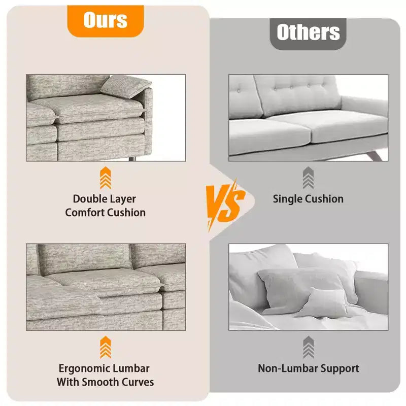 Divano sezionale modulare 108 XL, divano a nuvola moderno in ciniglia a seduta profonda a L per 4 persone con pouf mobile, divano sezionale versatile per soggiorno