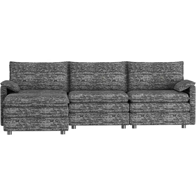 Divano sezionale modulare 108 XL, divano a nuvola moderno in ciniglia a seduta profonda a L per 4 persone con pouf mobile, divano sezionale versatile per soggiorno