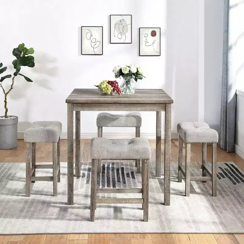 Set da Bar Okak 5 Pezzi in Stile Rustico e Sgabelli da Bar per Cucina, Sala da Pranzo, Set Dinette Vintage con Struttura in Legno Massello