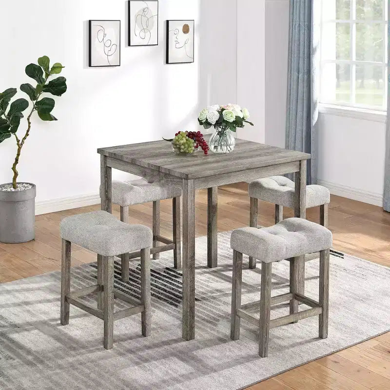 Set da Bar Okak 5 Pezzi in Stile Rustico e Sgabelli da Bar per Cucina, Sala da Pranzo, Set Dinette Vintage con Struttura in Legno Massello
