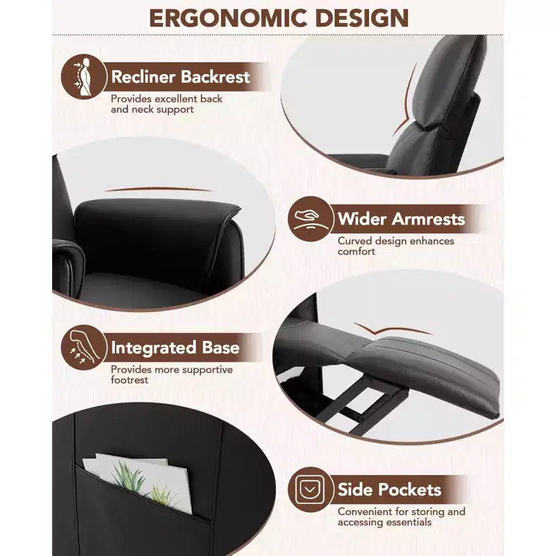 Poltrona singola, reclinabile con funzione memory, in pelle PU, seduta per home theater, adatta per soggiorno e ufficio.
