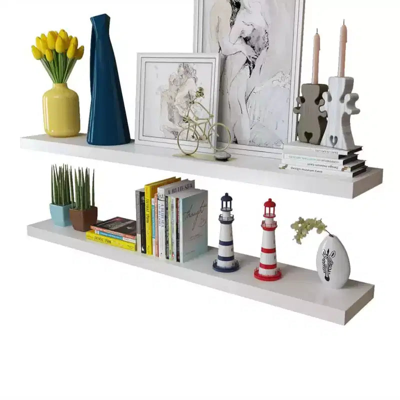 Set da 4 mensole a muro in MDF bianco, lunghe 120 cm, da parete